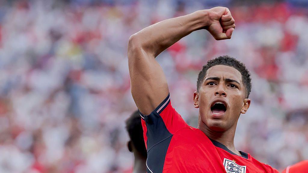 Jude Bellingham celebrates during England's World Cup match against Panama