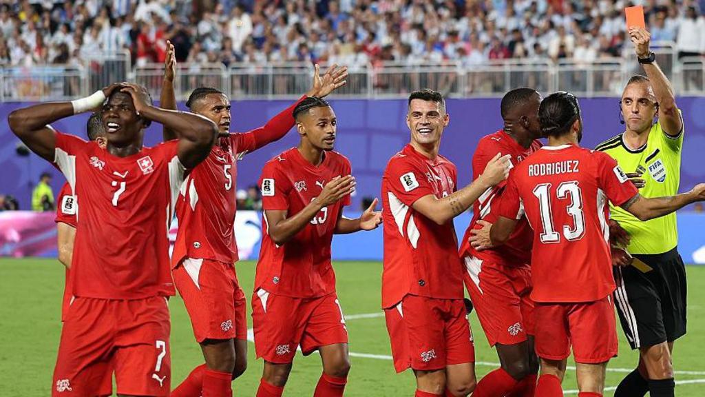 Breel Embolo reacts after being sent off during Switzerland vs Argentina at the 2026 World Cup