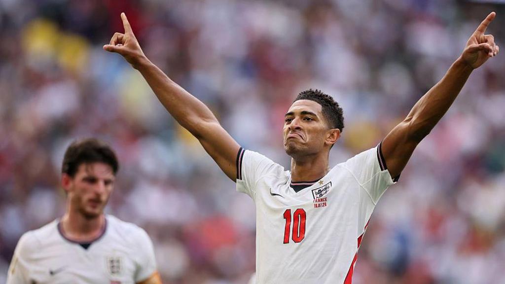 Jude Bellingham celebrates scoring for England at the 2026 World Cup