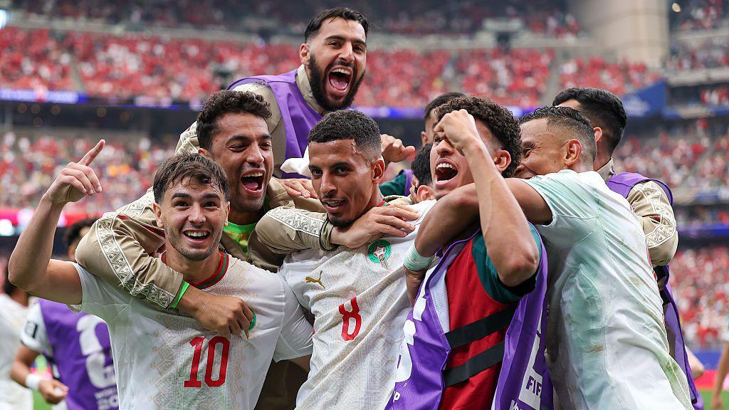 Morocco players celebrate during the 2026 World Cup
